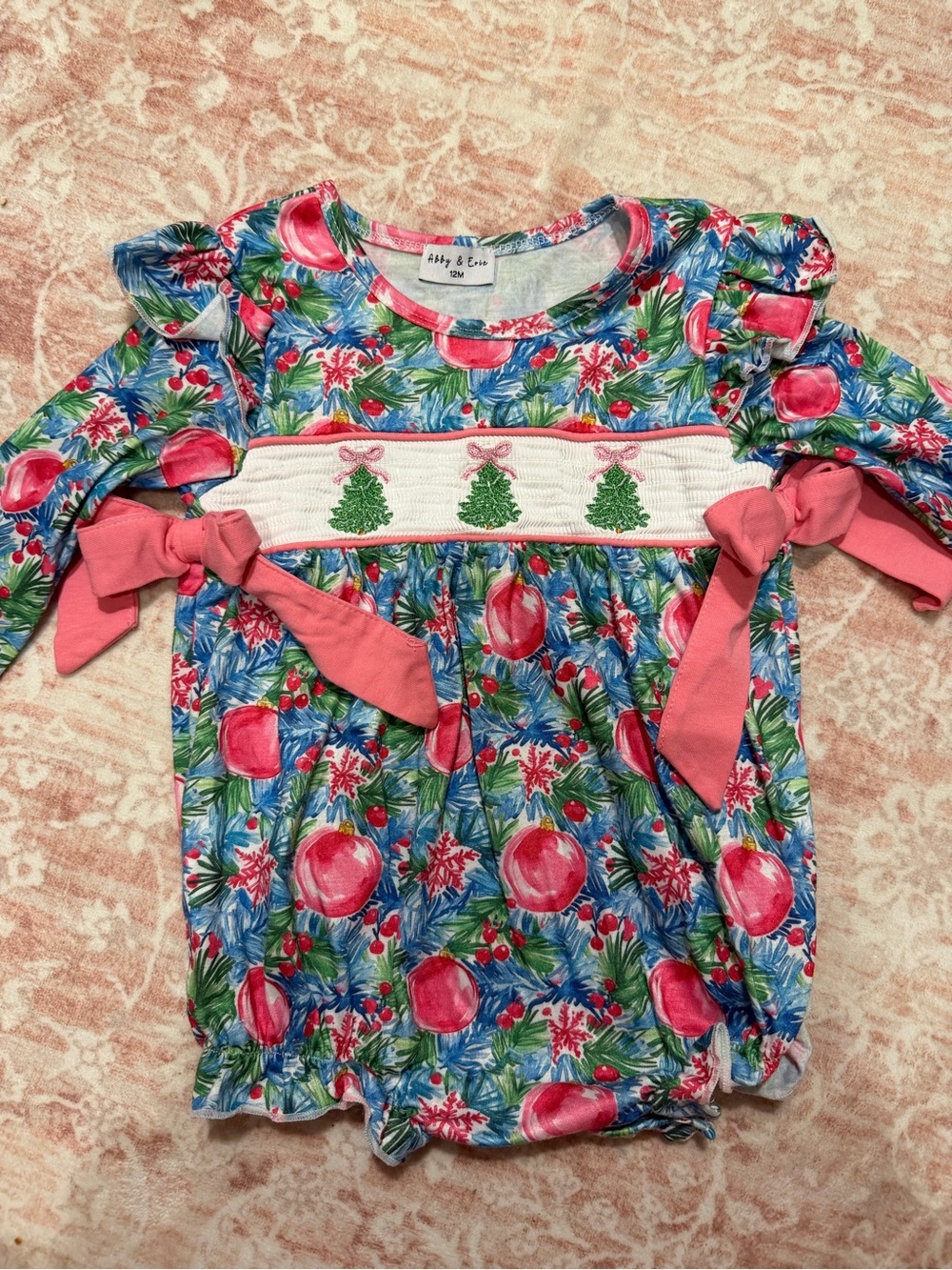 Abby & Evie Christmas Smocked Cotton Bubble